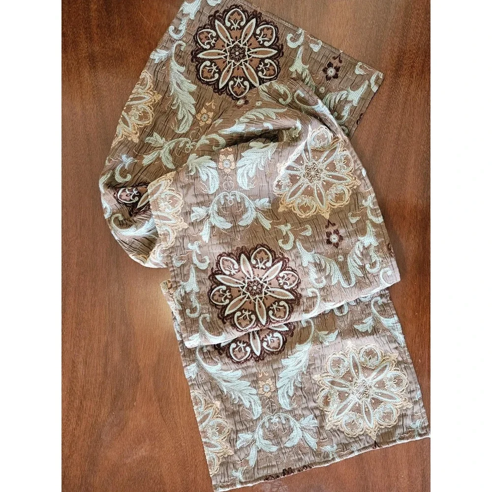 Comphy Table Runner Turquoise Blue & Brown Mandala Pattern Home Decor Tapestry